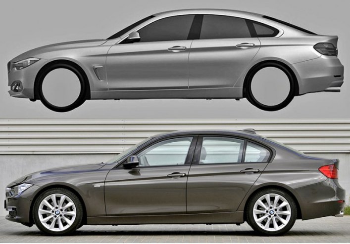 Максимальная разница между двумя среднеразмерными седанами BMW заметна на изображениях в профиль.…