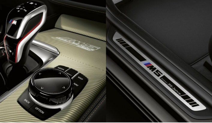 На порогах появились надписи «M5 Edition 35 Jahre», а на центральном туннеле — «M5 Edition 35 Jahre…