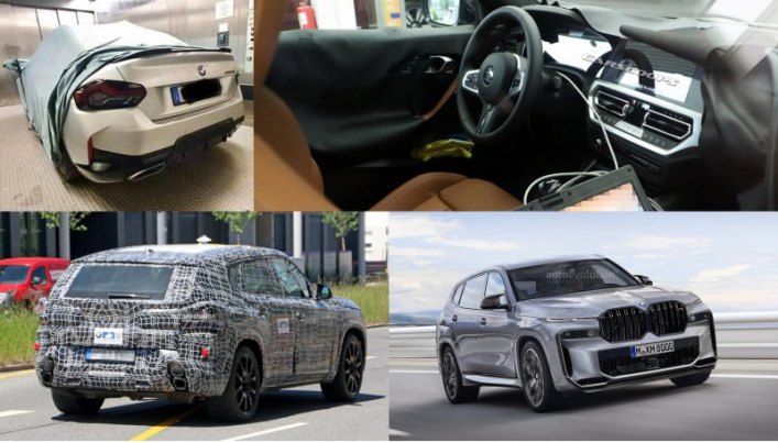 Вверху: фонари купе-двушки и ее салон. Внизу: шпионская съемка BMW X8 M (обратите внимание на…