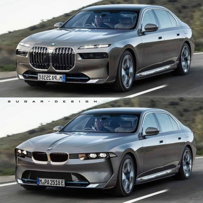 Сверху-вниз: оригинальный дизайн BMW 7-Series 7 поколения и альтернативный