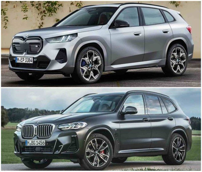 Сверху рендер нового BMW X3, снизу – текущей модели