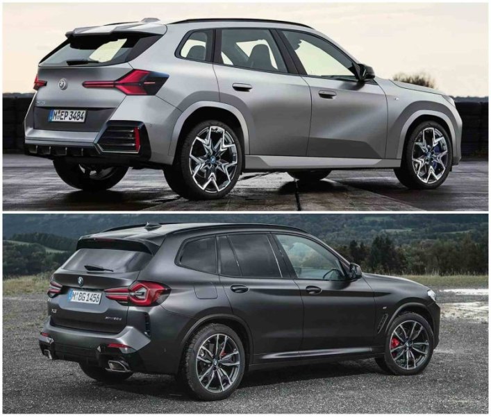 Сверху рендер нового BMW X3, снизу – текущей модели