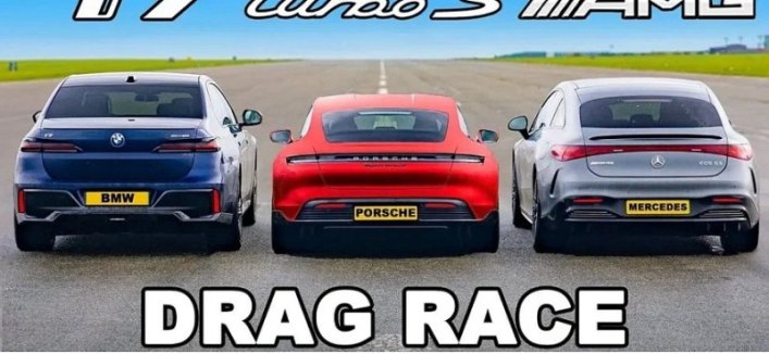 Гонка электромобилей - Mercedes-AMG EQS BMW i7 и Porsche Taycan
