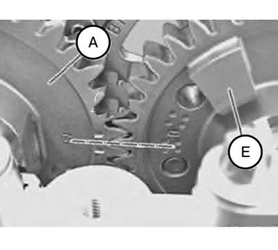 20. Маркировки обоих распределительных валов (А и Е) должны совпадать (см. рисунок).