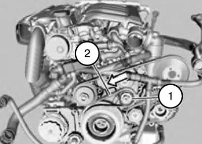 Внимание. Натяжитель ремня находится под давлением пружины.