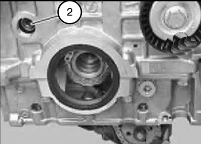 24. Вывернуть палец (2) шарнира планки натяжителя цепи.