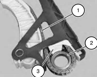 38. Протянуть приводную цепь (1) вверх настолько, чтобы звездочка (2) коснулась направляющей планки…
