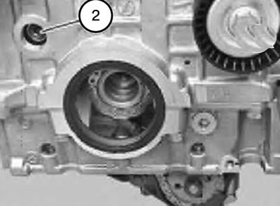 41. Вставить палец (2) шарнира планки натяжителя и затянуть.