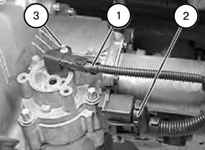 26. Deconectați conectorii (1) și (2) de la servomotor.
