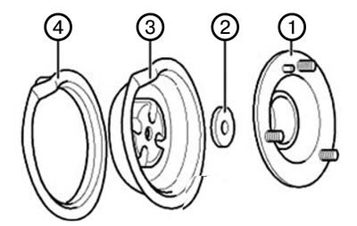 10. Scoateți suportul superior (1), garnitura de etanșare și șaiba (2).