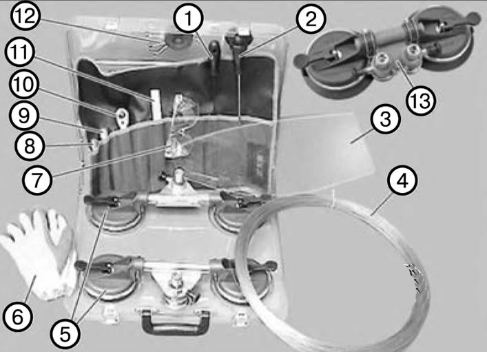 1. Dispozitiv de fixare cu sârmă. 2. Daltă. 3. Sticlă polimerică. 4. Un ghem de sârmă de tăiat. 5.…