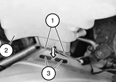 Note: When installing, it is necessary to insert the guide (1) of the windshield washer reservoir…
