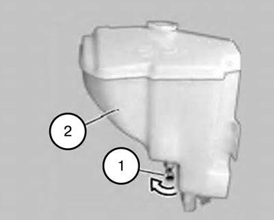 8. Turn the windshield washer fluid level sensor (1) in the direction indicated by the arrow,…