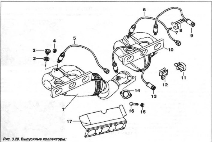 1, 10 - colector de evacuare cu neutralizator; 2 - garnitura; 3 - dop; 4 - piuliță (M10); 5, 6 -…