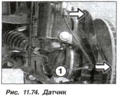 Scoateți cablul cu bucșa de cauciuc de pe suportul amortizorului. Scoateți șurubul (1, fig. 11.74)…