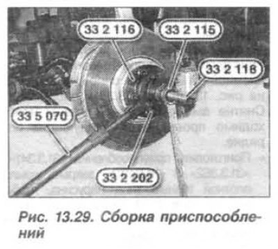Nainštalujte prípravky «33.2.116», «33.2.150» pomocou skrutiek kolies (1, kresba 13.29) na prírubu…